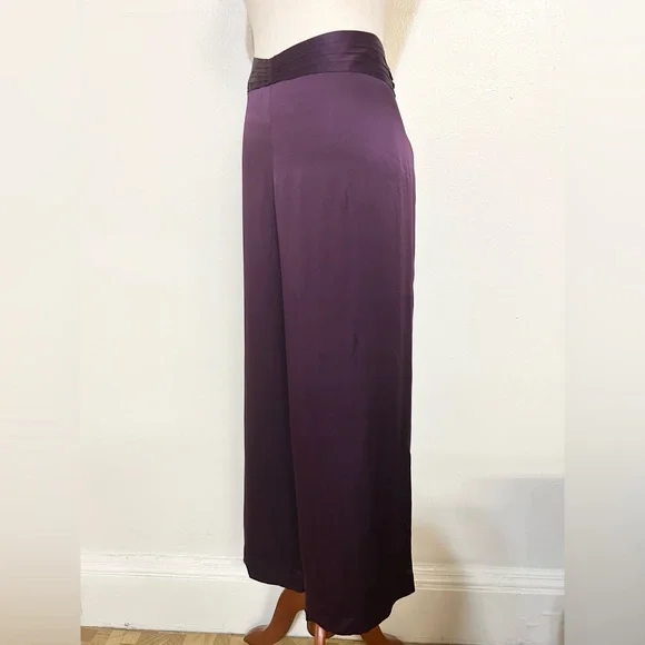 JOSIE NATORI Purple Silk Pants With Pleated Waistband - Picture 2 of 5